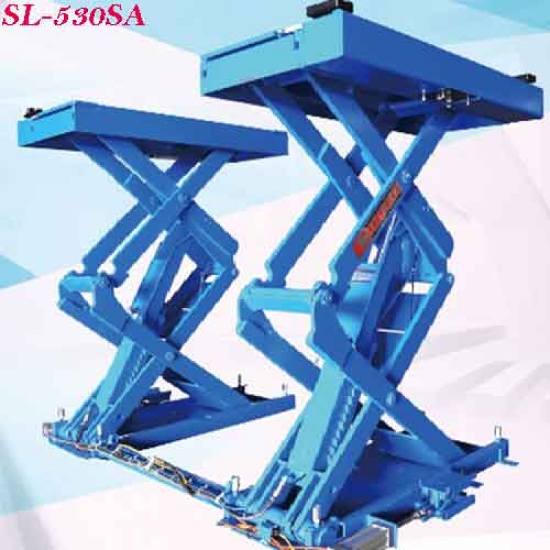 Cầu nâng cắt kéo nâng bụng 3.3 Tấn, Lắp chìm, Có tay nâng xe SUV (3 Pha, màu xanh)