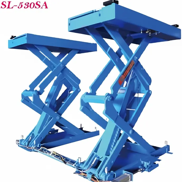 Cầu nâng cắt kéo nâng bụng 3.3 Tấn, Lắp chìm, Có tay nâng xe SUV (3 Pha, mô tơ trong, màu xám 7016)