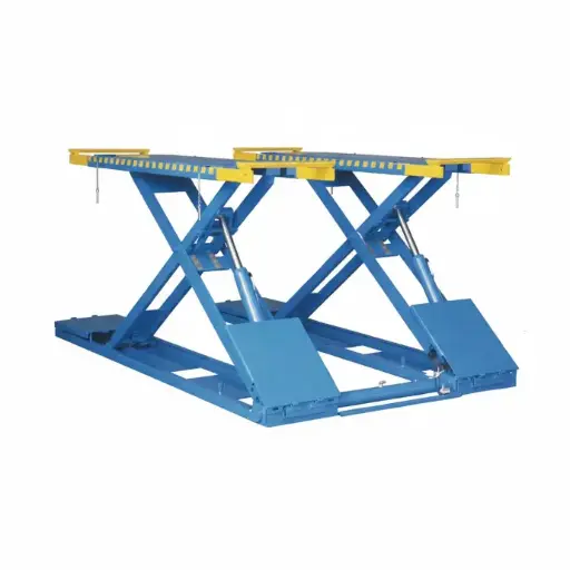 [BZAI-BTL-556EX] Cầu nâng cắt kéo nâng bụng 3,5 Tấn, lắp chìm, bàn siêu mỏng (3 pha, màu xanh)