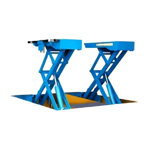 [BZAI-BTL-568-CLSA] Cầu nâng cắt kéo nâng bụng 3.5 Tấn, lắp chìm, có tay nâng (3 pha, màu xanh)