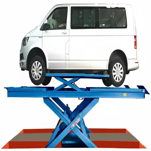 [CLEO-SL-656ED] Cầu nâng cắt kéo kiểm tra góc đặt bánh xe tải trọng 5.5 tấn, lắp chìm, không bao gồm đĩa lái (3 pha, màu xanh RAL5002)