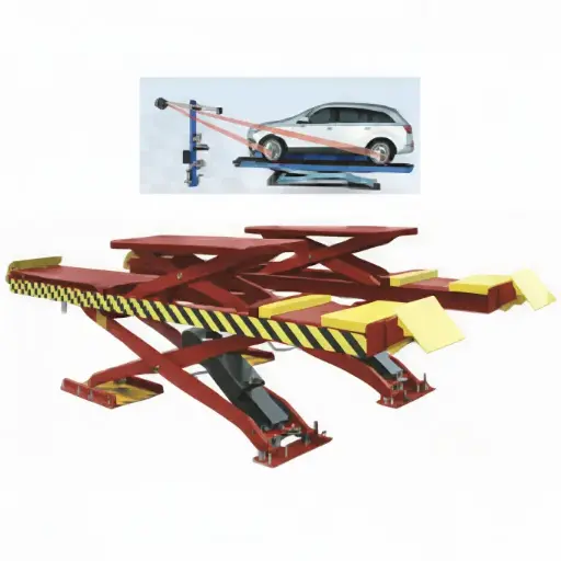 [GC-GC-45MS:10] Cầu nâng cắt kéo kiểm tra góc đặt bánh xe 4.5 tấn, lắp chìm, có bàn nâng phụ (3 pha , màu đỏ RAL 3001, gồm đĩa lái).