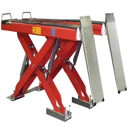 [COGI-ERCOXC5500CT] Cầu nâng cắt kéo kiểm tra góc đặt bánh xe 5,5 Tấn, lắp nổi, 3 pha, màu đỏ (bao gồm đĩa lái và bộ phụ kiện)