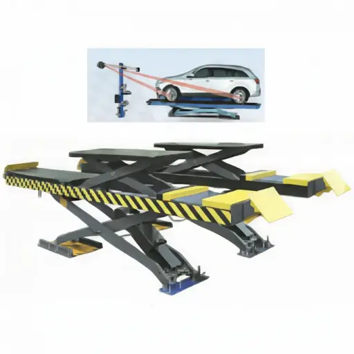 [GC-GC-40MS:02] Cầu nâng cắt kéo kiểm tra góc đặt bánh xe 4.0 tấn, lắp chìm, có bàn nâng phụ (3 pha , màu .ghi xám RAL 7016, gồm đĩa lái)