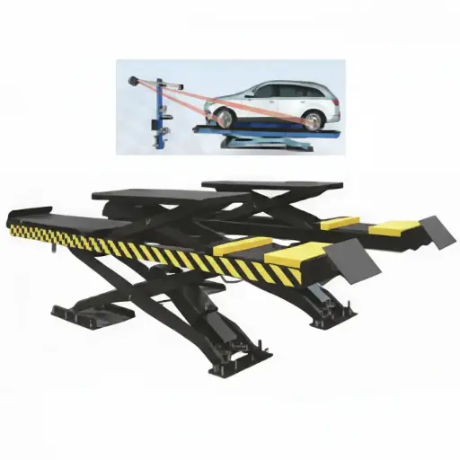 [GC-GC-45MS:16] Cầu nâng cắt kéo kiểm tra góc đặt bánh xe 4.5 tấn, lăp chìm, có bàn nâng phụ (3 pha, màu đen RAL 9005, bao gồm đĩa lái)